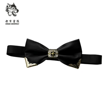 

Brand quality New 2017 Men's male gem metal trim leather belt collar knot Korean fashion groom personality instrument bow tie
