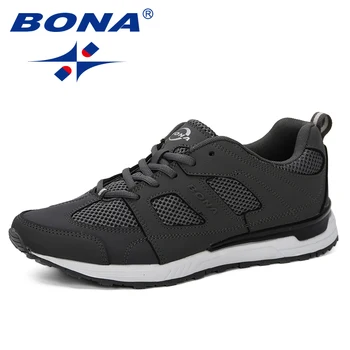 

BONA 2019 Men Fashion Solid Color Breathable Mesh Cross Tied Shoes Shoes New Zapatillas Hombre Casual Male Shoes Sneakers Trendy