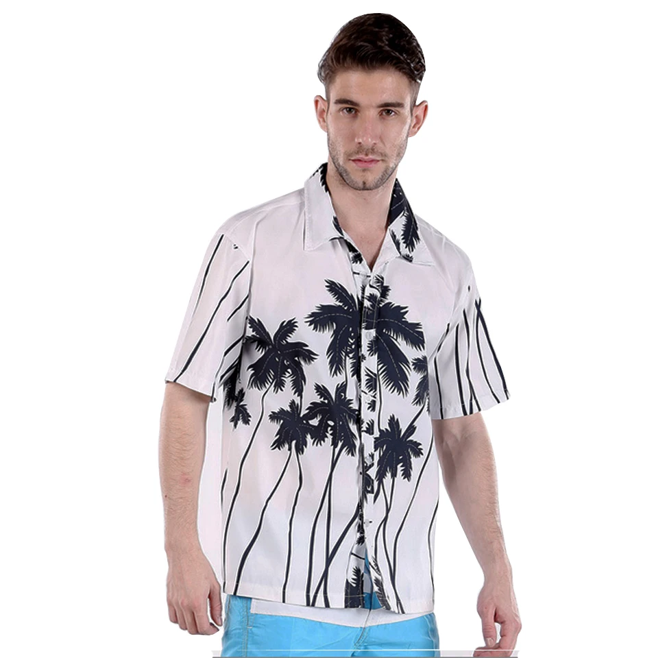 Mens Hawaiian Shirt Floarl Coconut Tree Men Short Sleeve