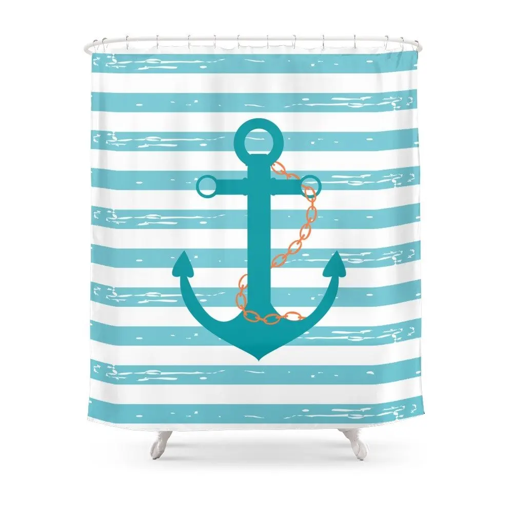 AFE Nautical Teal Ship Anchor Shower Curtain Waterproof Polyester