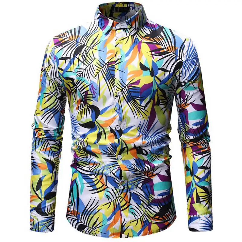 Мужская гавайская рубашка, мужская повседневная рубашка с принтом, пляжные рубашки с длинным рукавом, брендовая одежда,, 26 цветов - Цвет: ML27 white