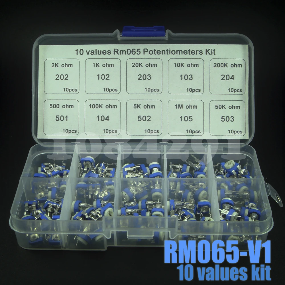 

100pcs/set RM065 Trimming Potentiometer Variable Resistors Assorted Kit 10 Values Each 10pcs