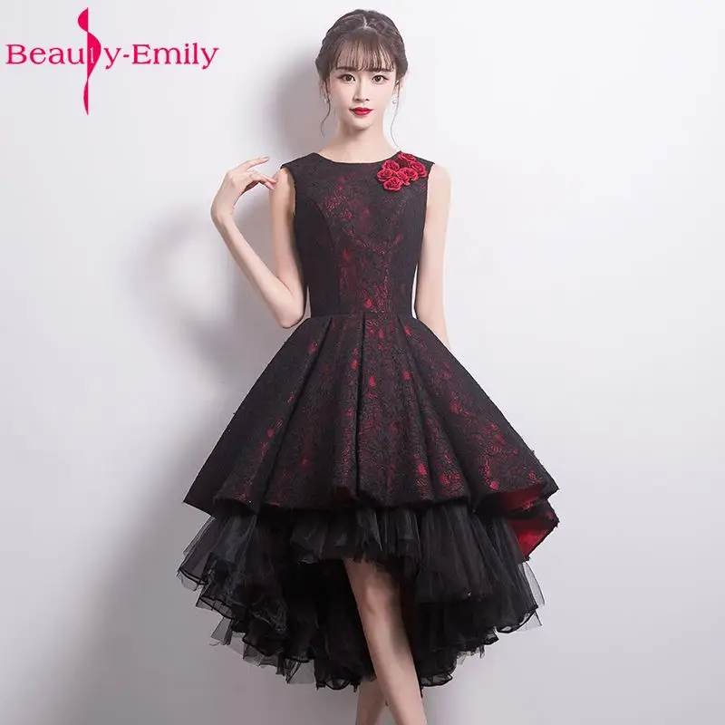 Beauty Emily Elegant Asymmetrical Black Red Evening Dresses 2019 Formal Prom Dresses Backless vestido de noite Party Dresses Beauty Emily Elegant Asymmetrical Black Red Evening Dresses 2019 Formal Prom Dresses Backless vestido de noite Party Dresses