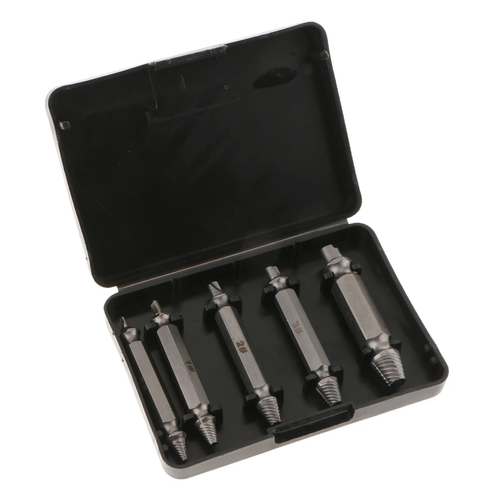 

5PCS Broken Damaged Bolt Remover Screw Stud Extractor Drill Bits Guide Set with Box