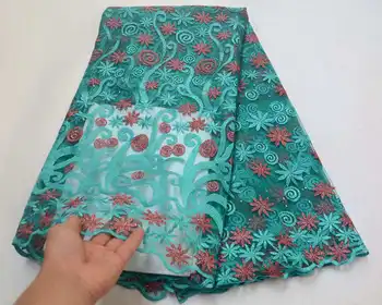 

Nigerian French Net Lace Fabric Embroidered African Green Lace Fabric High Quality Rhinestones Guipure Mesh Lace 5 Yards BXR01