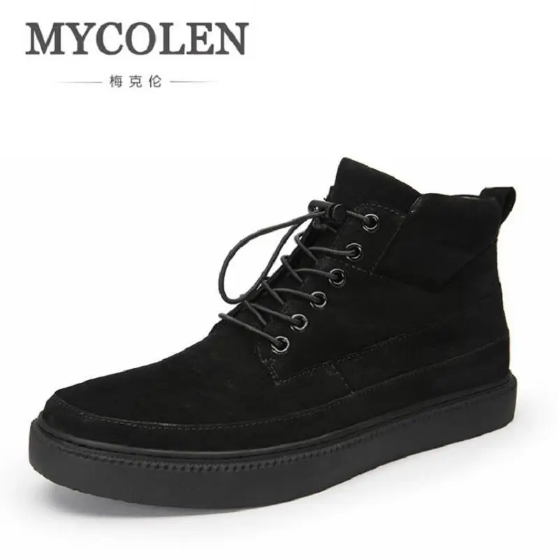 

MYCOLEN Men High Top Winter Shoes Handmade Lace up Male Shoes Comfortable Genuine leather Men Casual Shoes Chaussures Homme