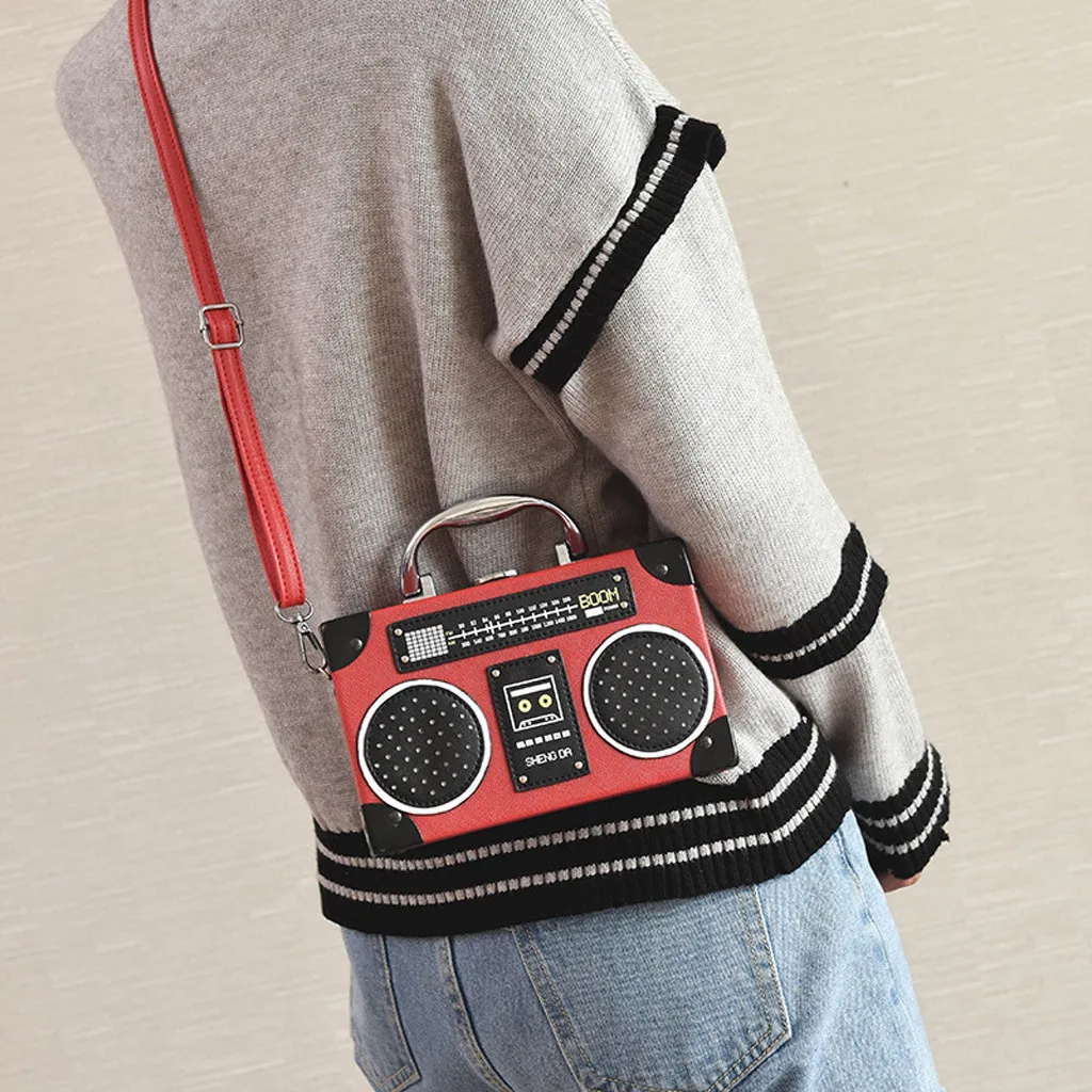 Ретро Радио коробка дизайнерская женская сумка PU кожаная женская сумка на плечо с цепью кошелек женская сумка через плечо с клапаном
