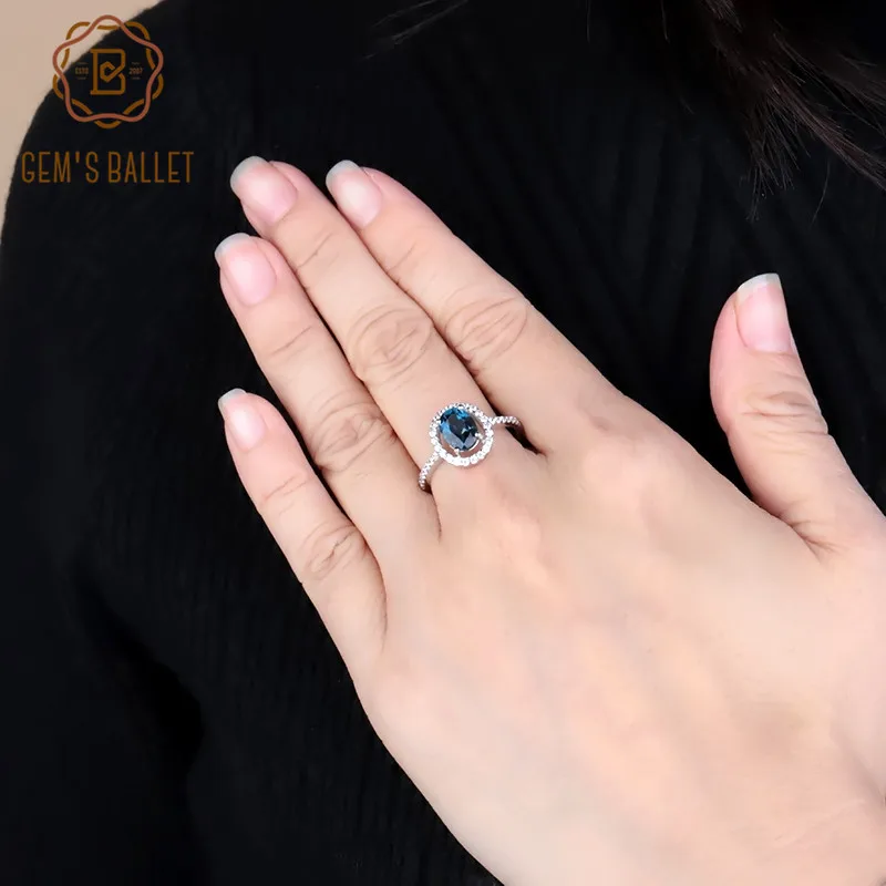 Gem's Ballet 1.58Ct мечта натуральный Лондон Голубой топаз драгоценный камень кольца для женщин хорошее ювелирное изделие 925 пробы серебряные трендовые кольца