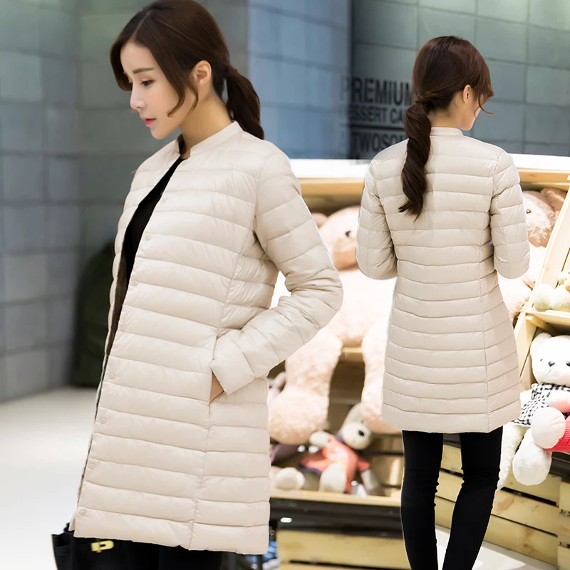 Woman antumn Padded Warm Coat Ultra Light Duck Down Jacket Long Female Overcoat Slim Solid Jackets Winter Coat Portable Parkas
