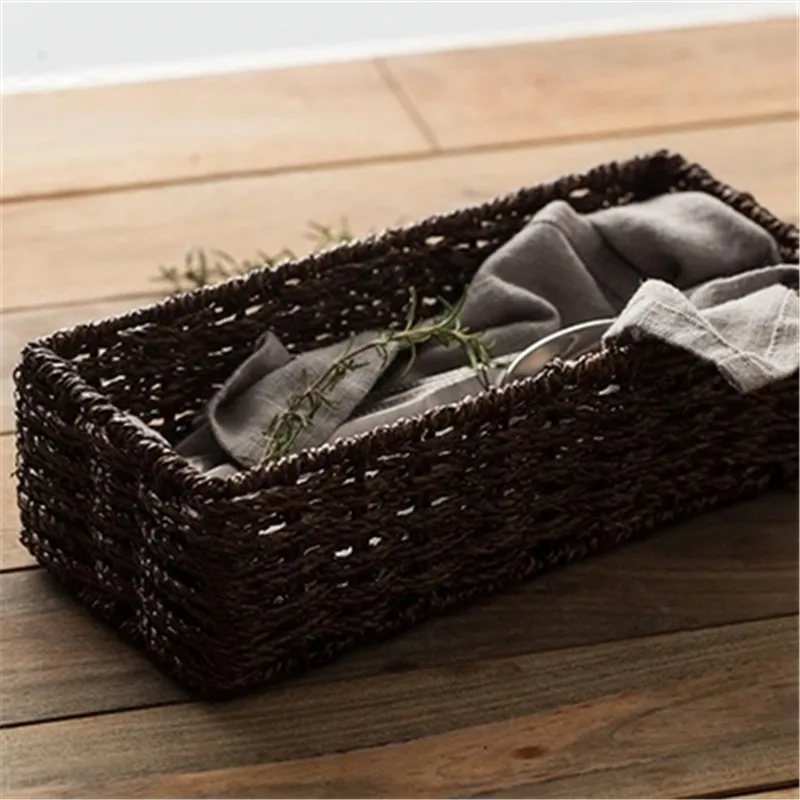 KINGLANG retro rattan knife and fork box kitchen cutlery finishing box