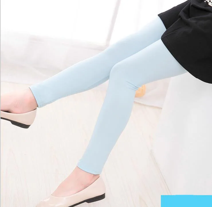 sky blue VEENIBEAR/ г. Новые весенне-летние леггинсы для девочек Однотонные эластичные штаны для девочек детские штаны Одежда для девочек От 3 до 11 лет - Цвет: sky blue
