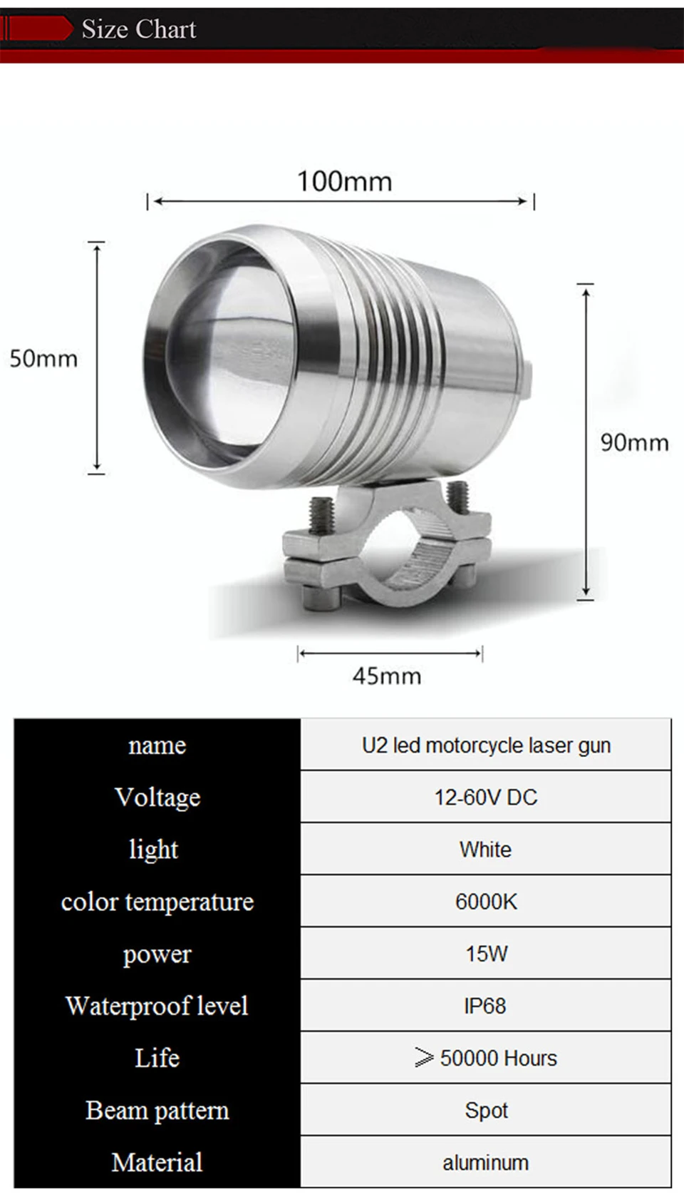 Фонарь для мотоцикла светодиодный 12v Moto U2 30W 1500LM Высокая Низкая вспышка светодиодный Вождение, точечный источник света лампа черный серебристый мотоцикл противотуманная фара