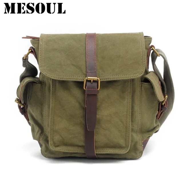 Men&#39;s Vintage Crossbody Bag Military Canvas Shoulder bag Satchel Brand Design Casual Tote Army ...