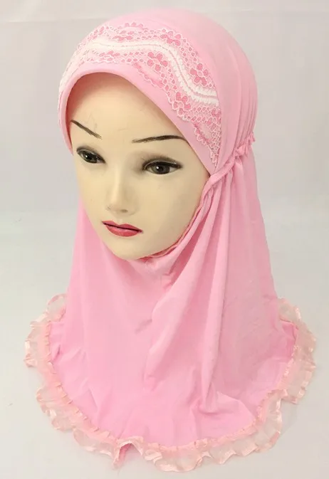 12 шт./лот) Новое поступление милый кружевной мусульманский хиджаб для маленьких девочек детский исламский шарф XHGT016
