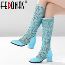 FEDONAS/Европейский стиль; Новое поступление; Модные Женские однотонные ботинки до середины икры с молнией сзади; сезон весна-осень; повседневная женская обувь с дышащей сеткой