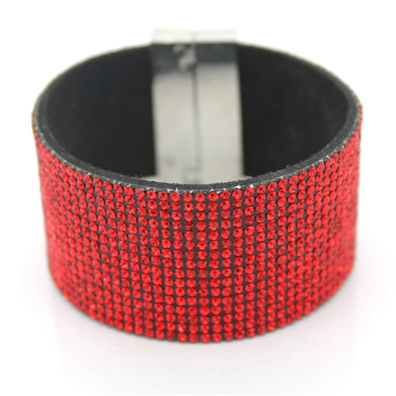 Female Leather Bracelet Bangles 19CM Rhinestone Wrap Charm Women Jewelry