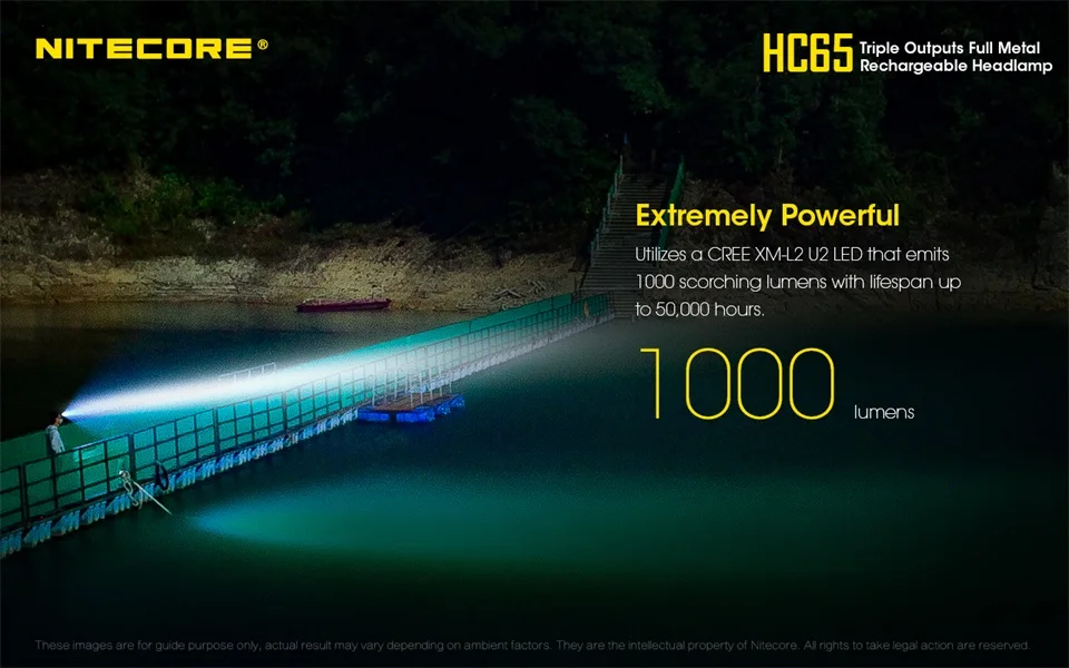 US $74.95 Nitecore HC65 LED Flashlight Cree XML2 U2CRIRED LED 1000lm USB Rechargeable Headlight