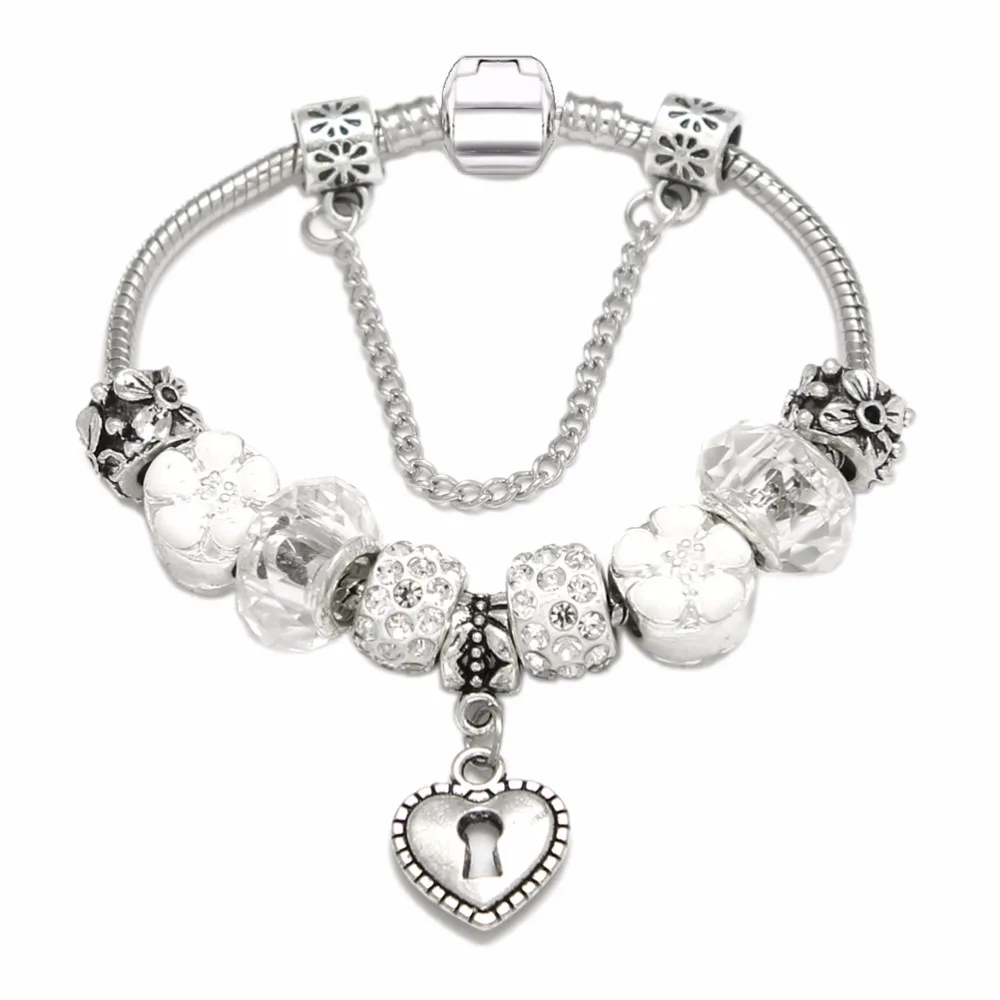 Endless Charms handmade safety clasps Bracelets for Women with heart lock pendant silver snake