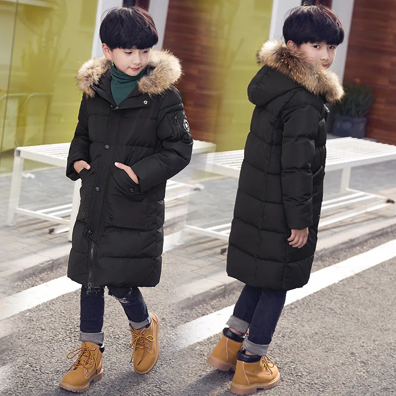 

2019 Kids Winter Jacket Baby Boy Clothes Children's Down Jacket Hooded Long Section Outerwear Big Fur Collar Set