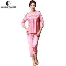CR женское сексуальное ночное белье имитация шелка пижамный комплект с длинными рукавами для отдыха Пижамный костюм AP511