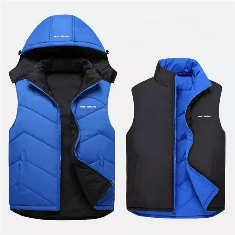 

New Winter Vest Men'Warm Sleeveless Jacket Spring Autumn Outwear Casual Solid Cotton-Padded Hood Coat Waistcoat Veste Homme 5XL