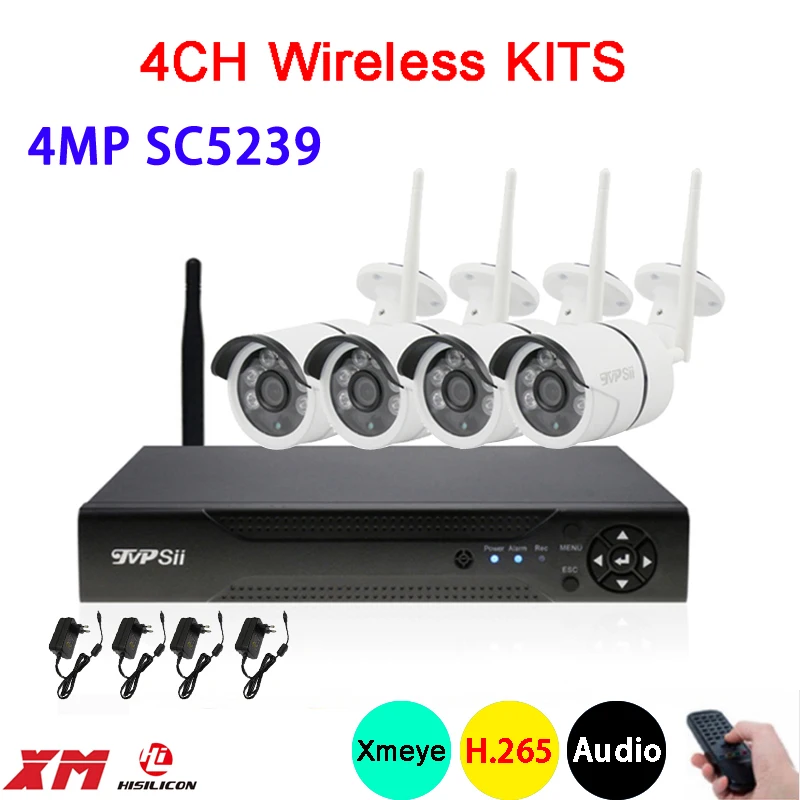 

4MP SC5239 Dahua six array Infrared Xmeye APP Waterproof HD H.265 25fps 4CH 4Channel WIFI Wireless IP Camera kits FreeShipping