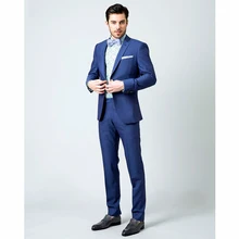 Темно-синие индивидуальный заказ мужская одежда костюм Slim Fit Свадебные женихов смокинг с лацканами с тупым углом одна кнопка куртка+ брюки+ галстук