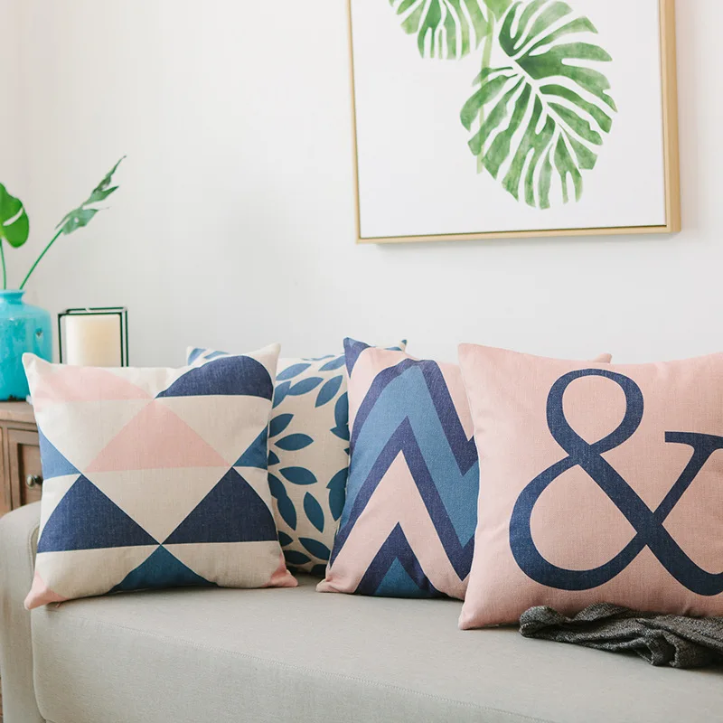 pink blue Printed Pillow Case cotton linen Bed Pillowcase Square For