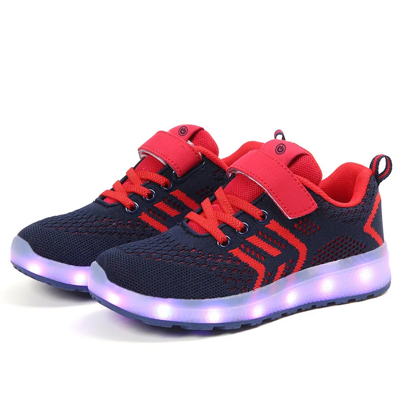 

Children Sneakers Flying Woven Kids Shoes For Girl Soft Line Light Up Buty Led Shoes Kids Colorful USB Charging Kids Girl Shoes