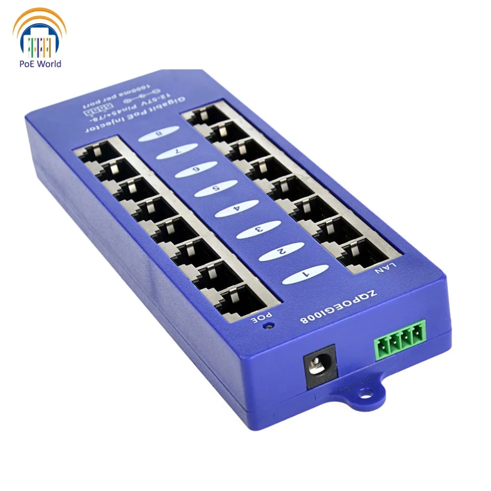 

802.3af PoE injector Mode B(4/5+,7/8-) Passive Gigabit 8 Port PoE Injector For Mikrotik and UBNT Security CCTV Network