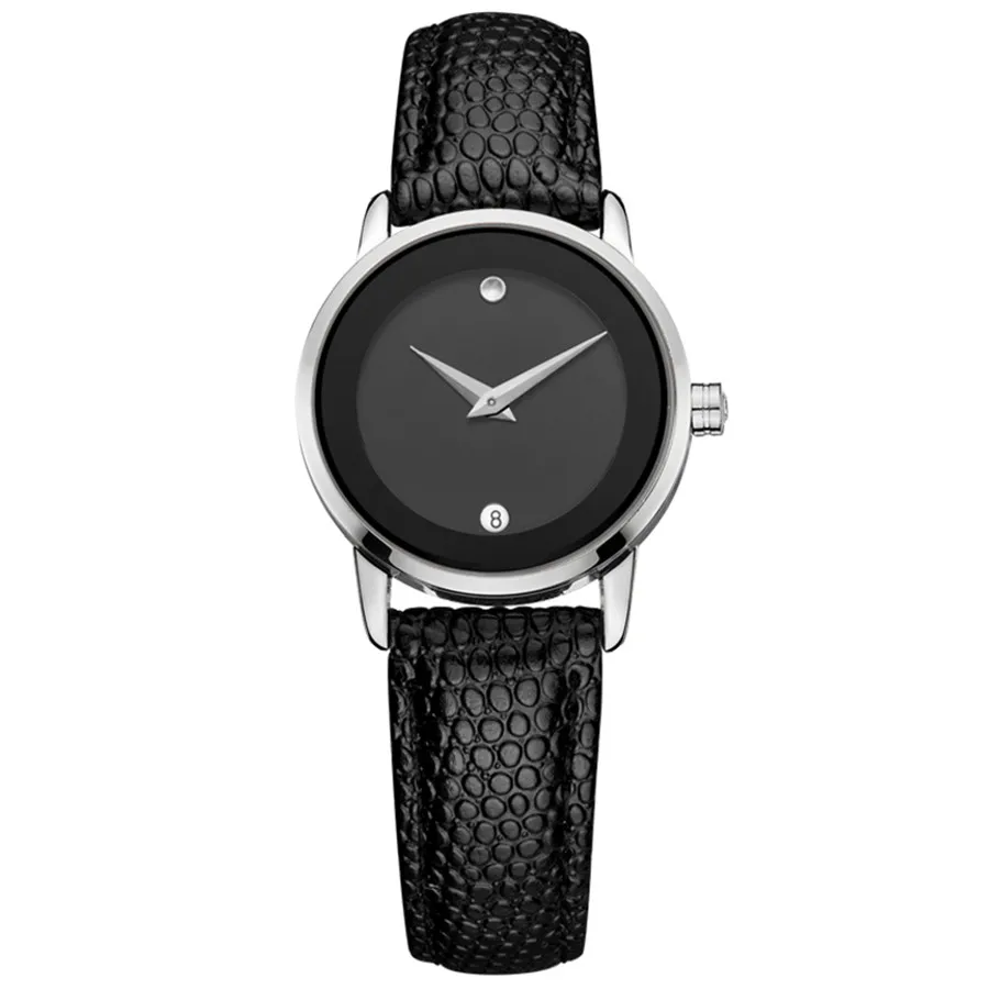 DOM женские часы люксовый бренд водонепроницаемые Стильные кварцевые часы с кожаным ремешком наручные часы-браслет Reloj Mujer - Цвет: Silver black