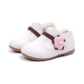 

Fashsiualy Winter Princess Baby Girls Zip Boots Shoes Warm Children Kid Girls Solid Flower Weave Princess Zip Boots Shoes