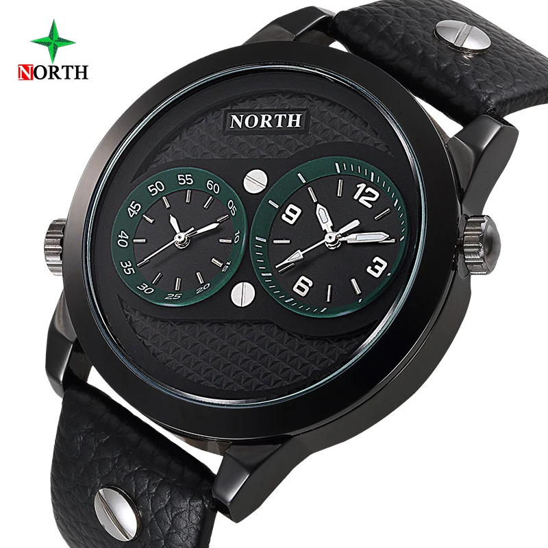 Роскошный бренд north Dual Time дисплей мужские спортивные часы кожаные
