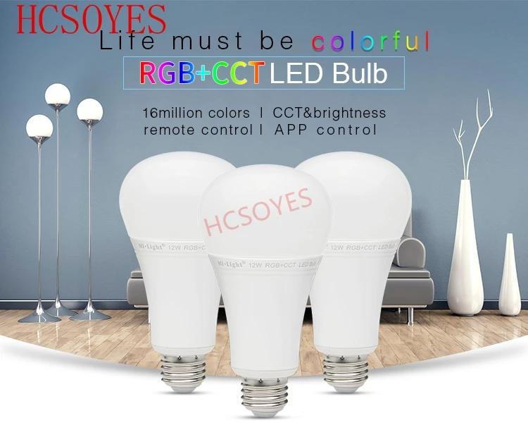 

AC86~265V FUT105 12W RGB+CCT LED Bulb Model 50~60Hz 2.4G Wireless E27 LED Bulb Dimmable 2 in 1 Smart LED Light