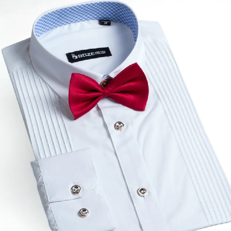 Марка mwxsd модная мужская французская рубашка-смокинг мужская приталенная Свадебная Часть Платье рубашка с галстуком для Мужчин Хлопчатобумажная сорочка homme - Цвет: Белый