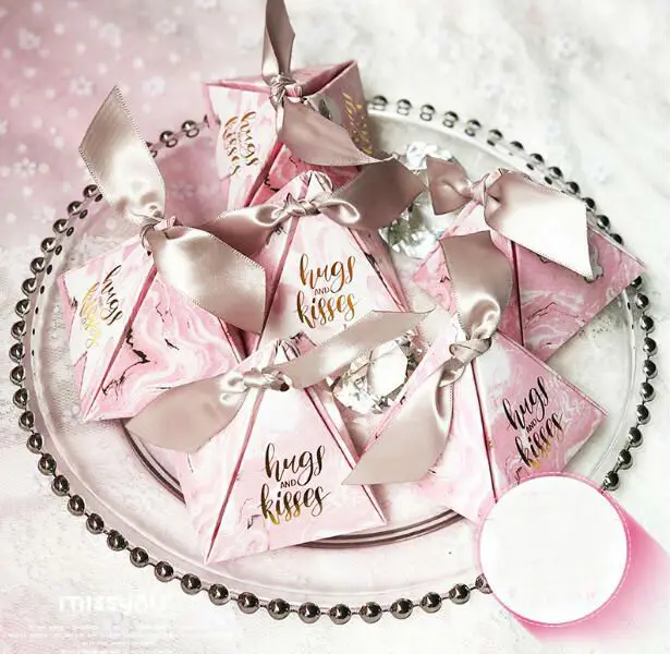 50 шт. розовый Мрамор треугольной пирамиды свадебной коробка конфет вечерние принадлежности свадебный подарок шоколад подарочная коробка дня