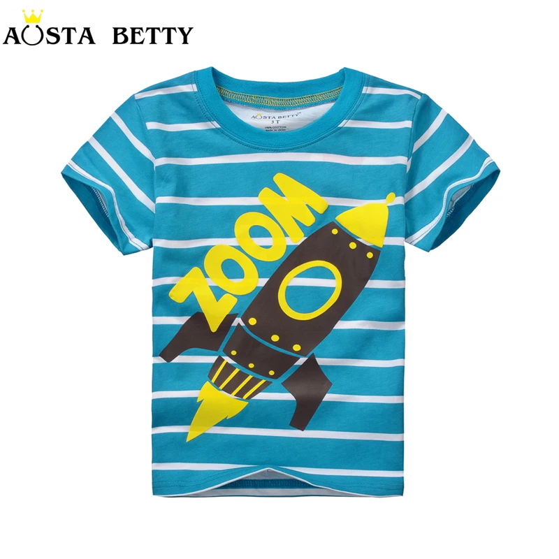 Boy Tshirts Short Sleeve Kid T shirt Blue White Stripe With Rocket Baby