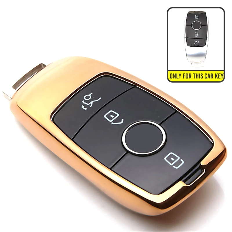 TPU Защитный чехол для автомобильных ключей кожи в виде ракушки для Mercedes Benz E Class W213 S Class E200 E260 E300 ключ брелок с кольцом на цепочке - Название цвета: Gold