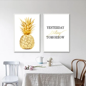 

Wall Art Canvas Painting Yellow Gold Pineapple Minimalist Nordic Style Poster Modern Picture Print Home Office Room Decoration