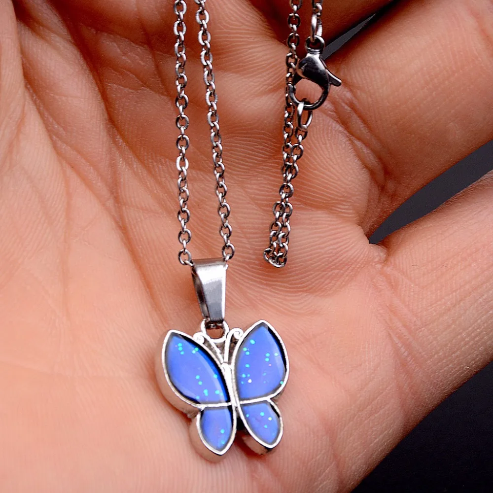 JUCHAO Mood Necklaces Temperature Control Color Change Butterfly Pendant Necklace Stainless