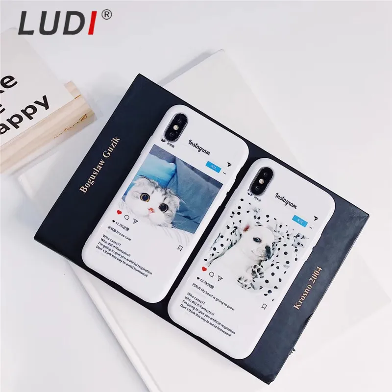 

LUDI Cute Cat Dog Patterned Silicon Phone Case for iPhone 7 7Plus Case for iPhone X 6 6s 8Plus Soft TPU White Glossy Fitted Capa