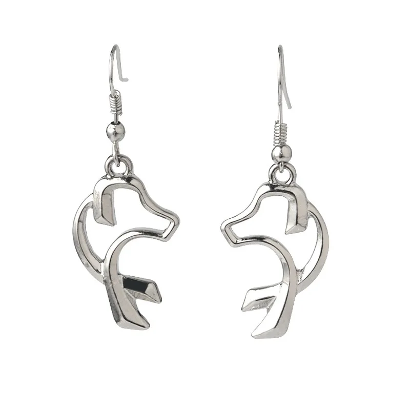 

8Seasons Fashion Drop Earrings Silver Color Hook Setting Hollow Dog Style Pendant Trendy Earrings Concise Jewelry,1 Pair