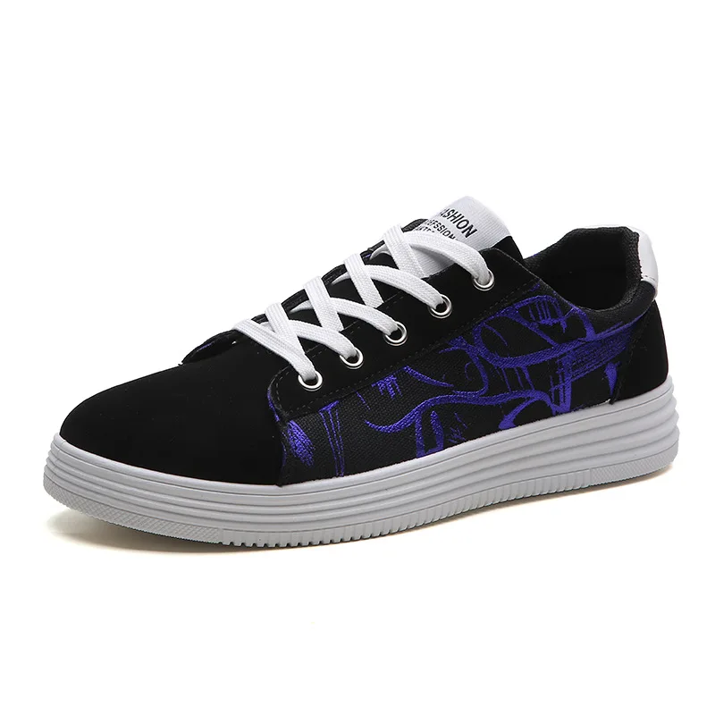 Men's Vulcanize Shoes Lace-up Fashion printed canvas shoes Spring Autumn Flat Black Red Blue Casual Shoes Male Sneakers