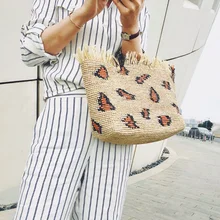 Леопардовая круглая Соломенная пляжная сумка винтажная ручная работа тканая сумка рафия круг сумки из ротанга богемные летние каникулы CasualGDB66