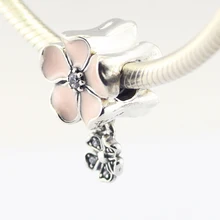 Подходит для Pandora талисманы браслеты 925 пробы серебряные ювелирные изделия поэтический цветет бусины с мягкой розовой эмалью и ясно CZ