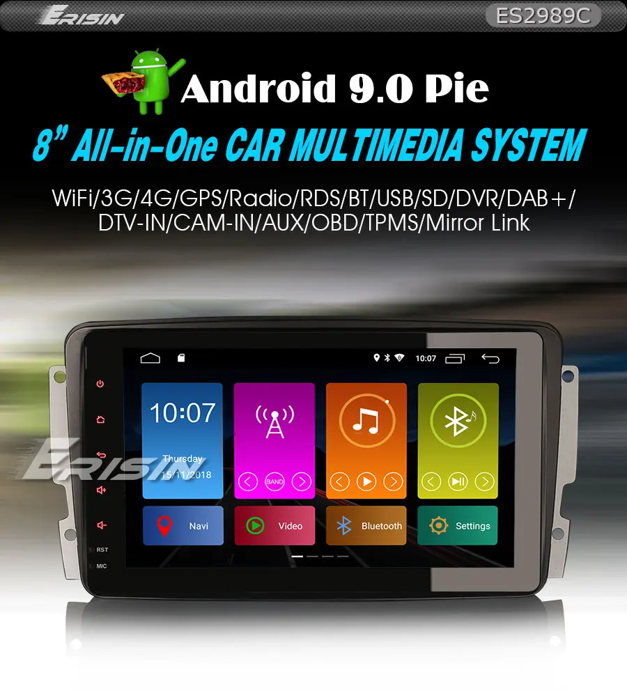 Excellent 8" Android 9.0 OS Car Multimedia Navigation GPS Radio for Mercedes-Benz CLK C209 W209 1998-2004.5 & Viano/Vito W639 2004-2006 1