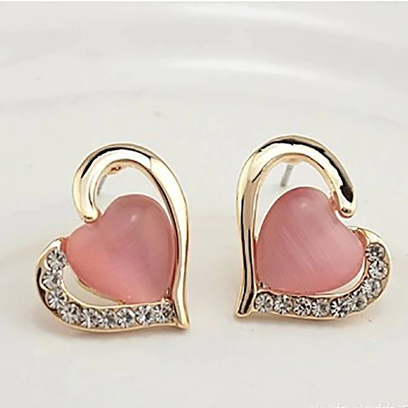 

Women Heart Stud Earrings Gold Opal Crystal Earring Rhinestone Cubic Zirconia Love Statement Charm Fashion Jewelry Pendientes