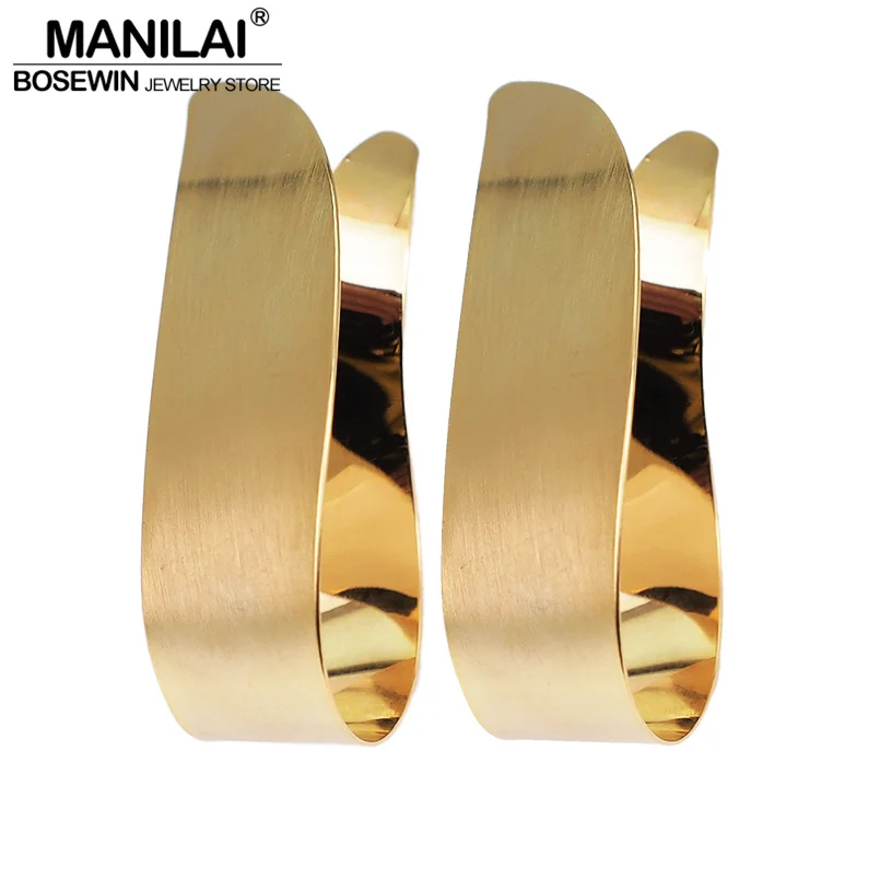 

MANILAI Unique Metal Twisted Stud Earrings For Women Fashion Irregular Curved Statement Big Earring Gold Color Jewelry