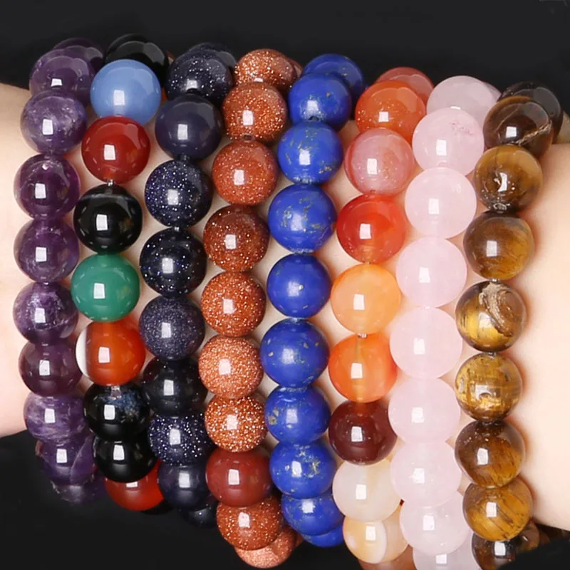 

Natural Stone Beads All kinds of Stones 10mm Elastic Rope 19cm Stretch Bracelets Bangles For Women/Men Fashion Jewelry Gifts