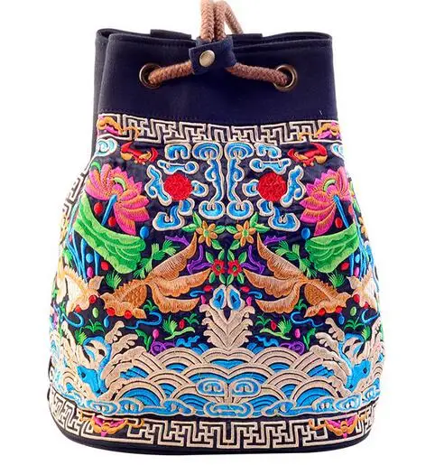 Винтаж Вышивка женский рюкзак Обувь для девочек Дорожная сумка в этническом стиле вышитые женственный рюкзак для Обувь для девочек - Цвет: fish